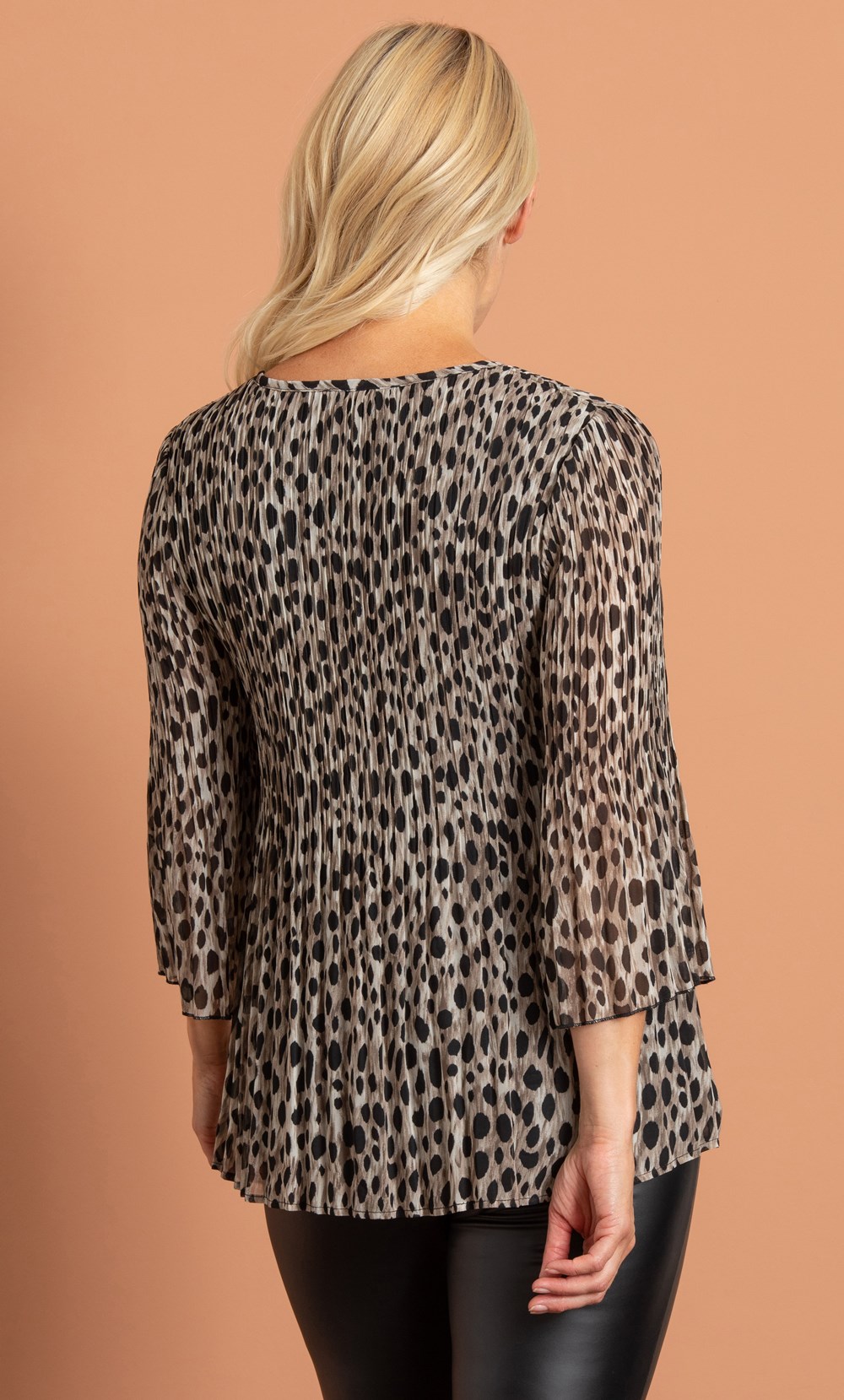 Animal Print Pleated Chiffon Top