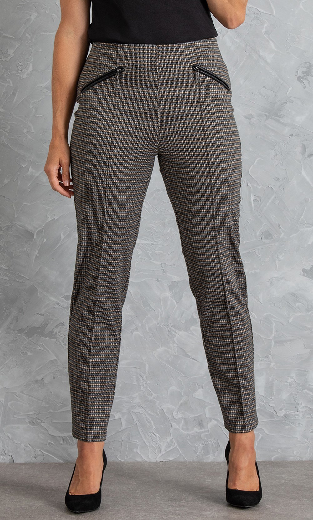 Slim Leg Houndstooth Pull On Trousers