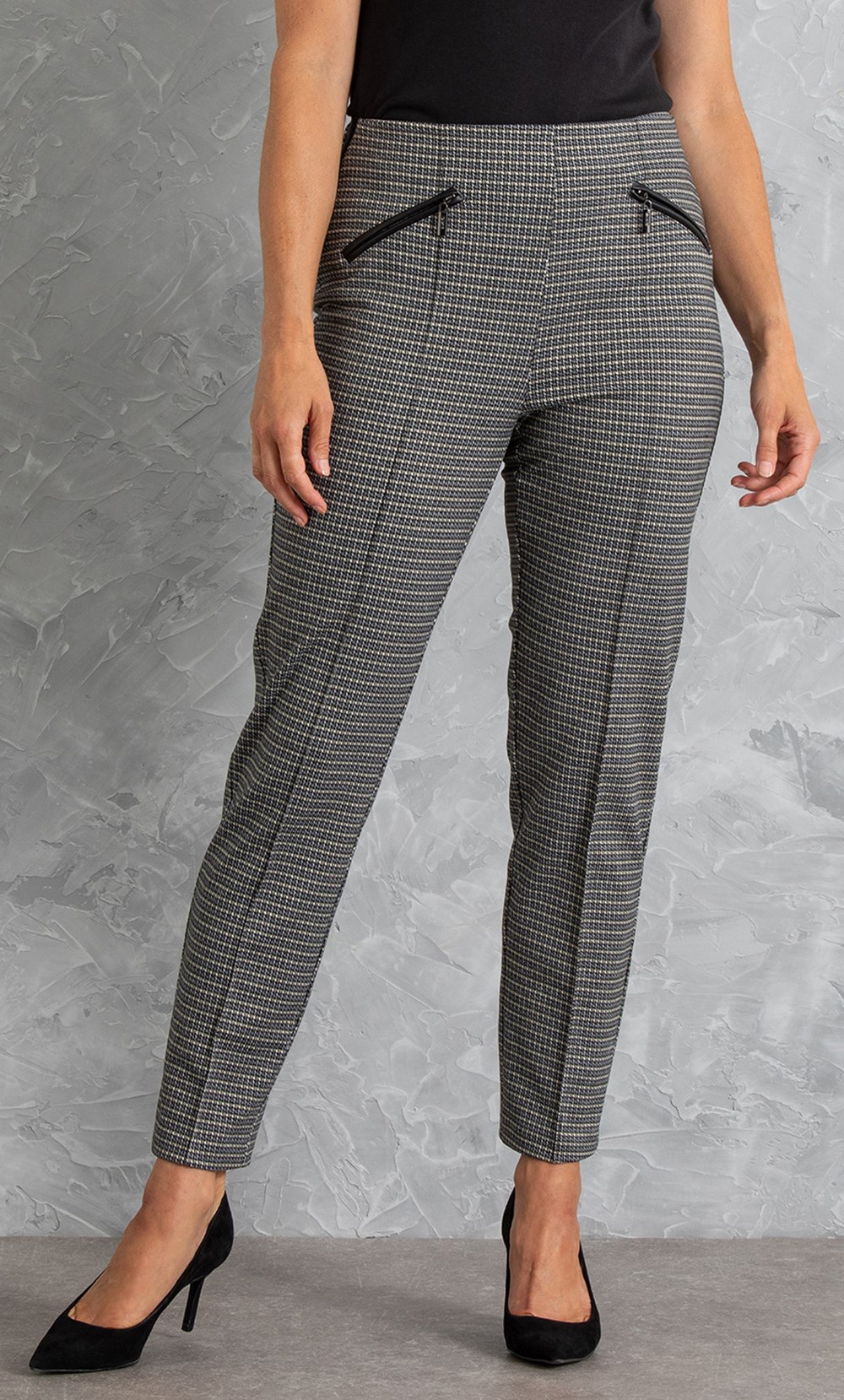 Slim Leg Houndstooth Pull On Trousers