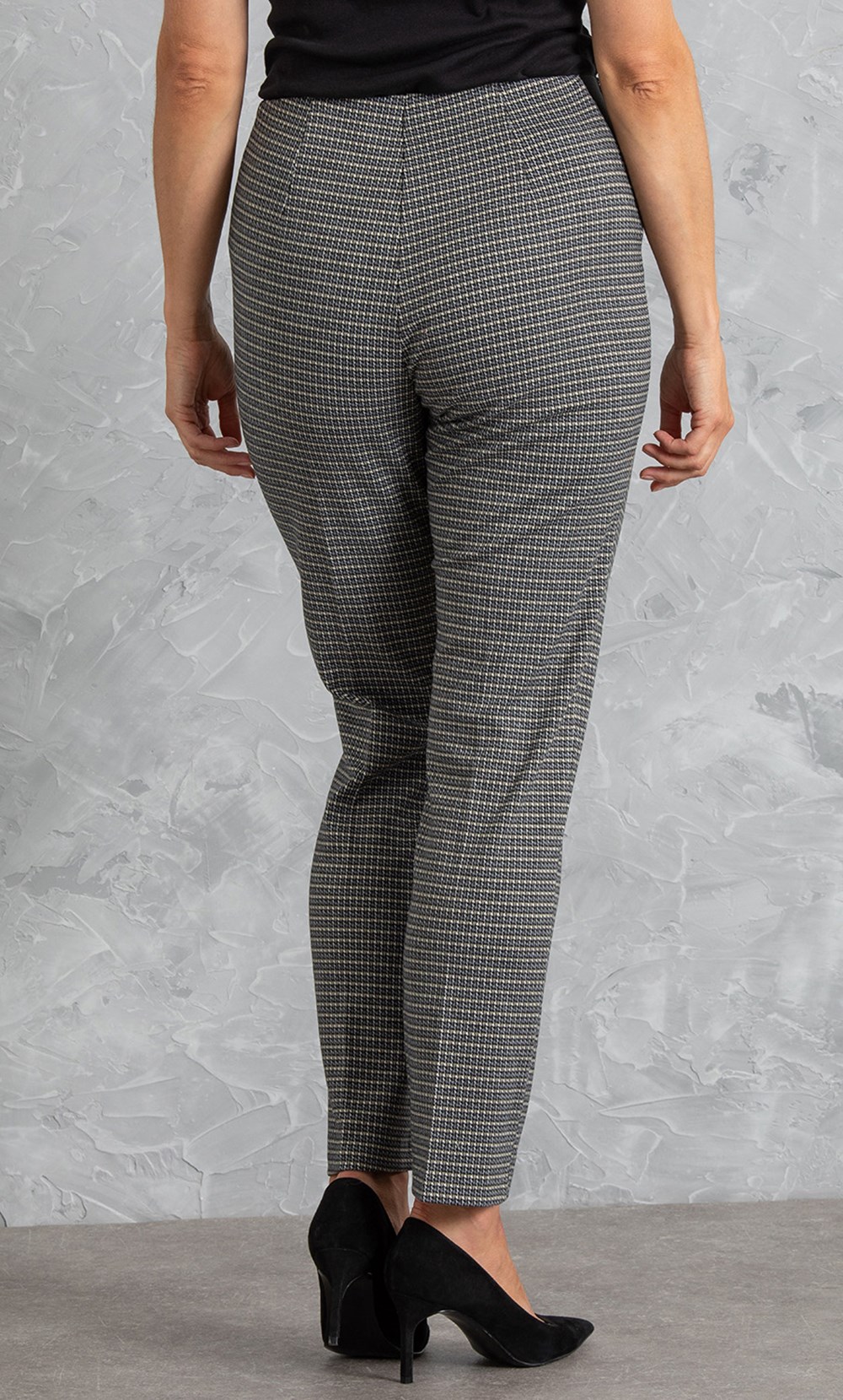 Slim Leg Houndstooth Pull On Trousers