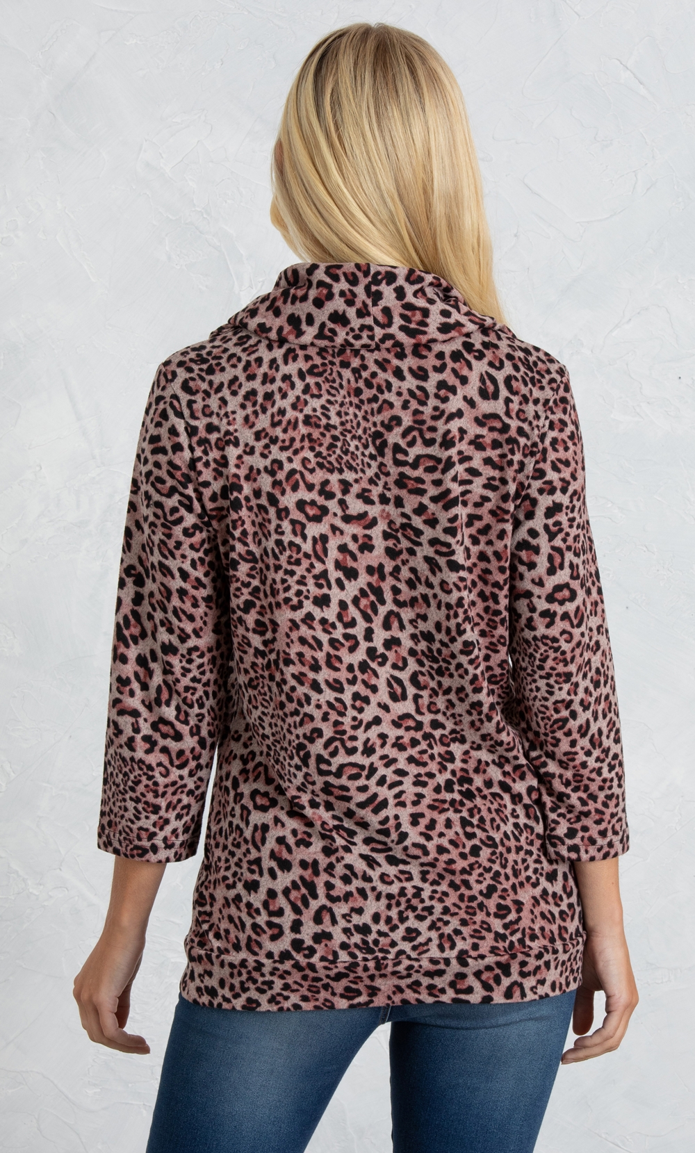 Animal Print Cowl Neck Knit Top