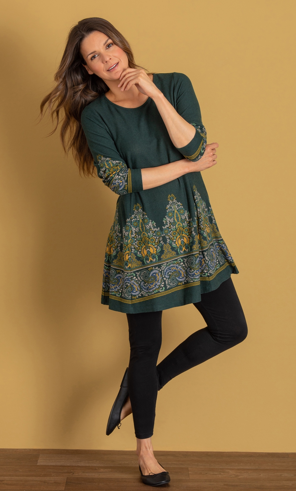 Paisley Border Print Knit Tunic