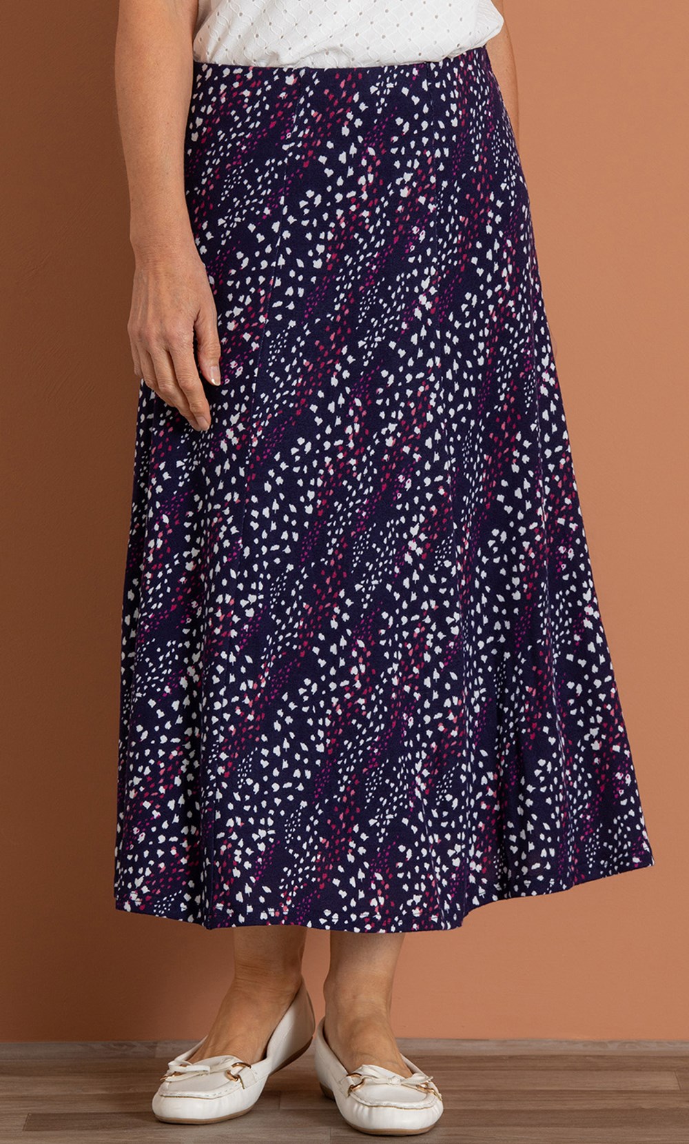 Anna Rose Printed Brushed Knit Midi Skirt