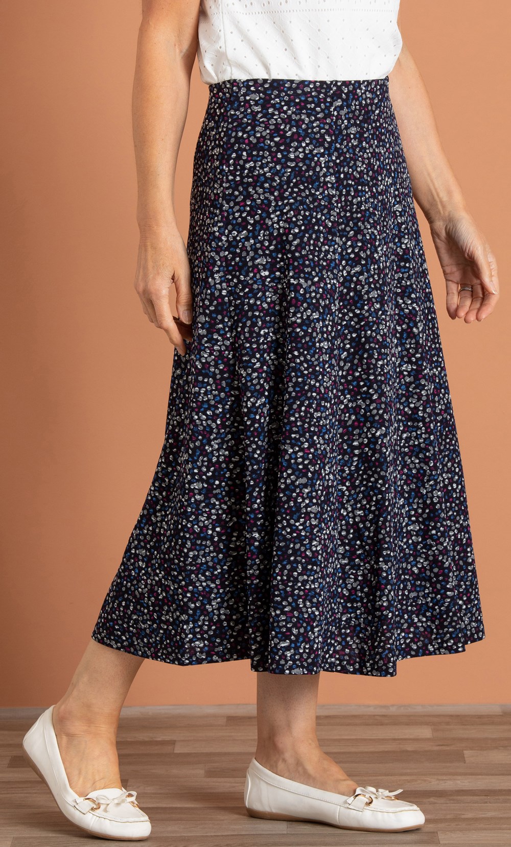 Anna Rose Spot Print Panelled Midi Skirt