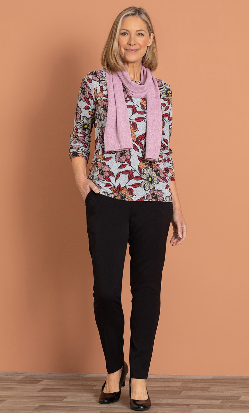 Anna Rose Bold Floral Print Top With Scarf