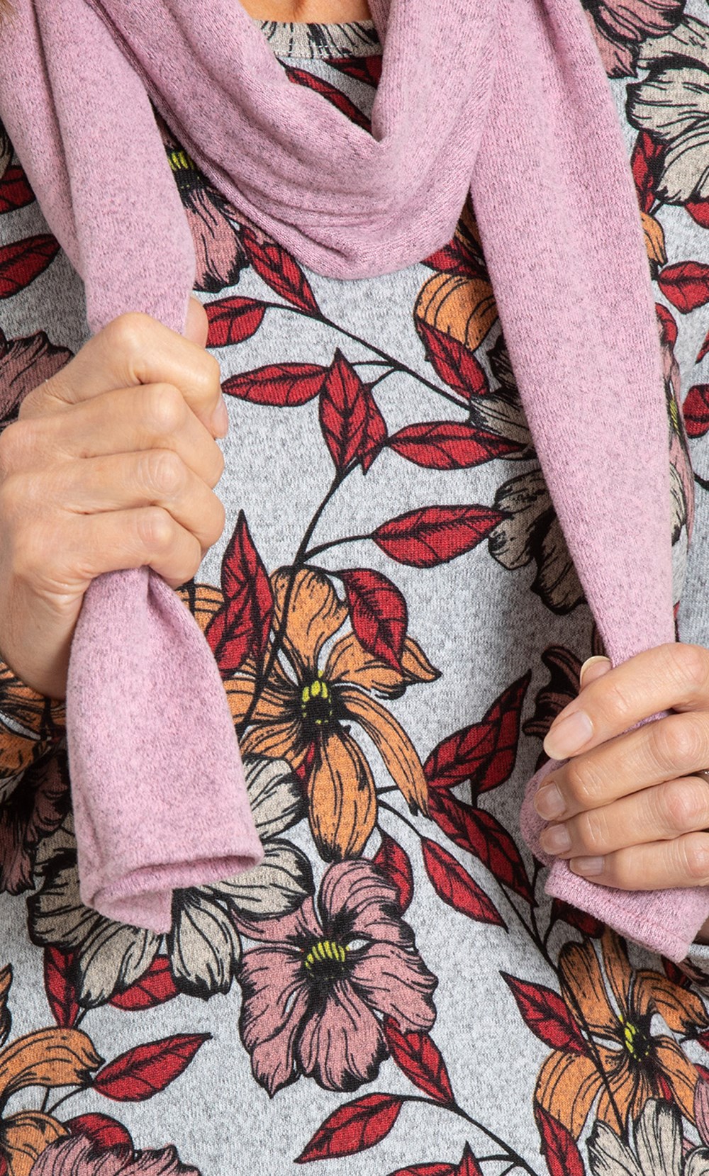 Anna Rose Bold Floral Print Top With Scarf