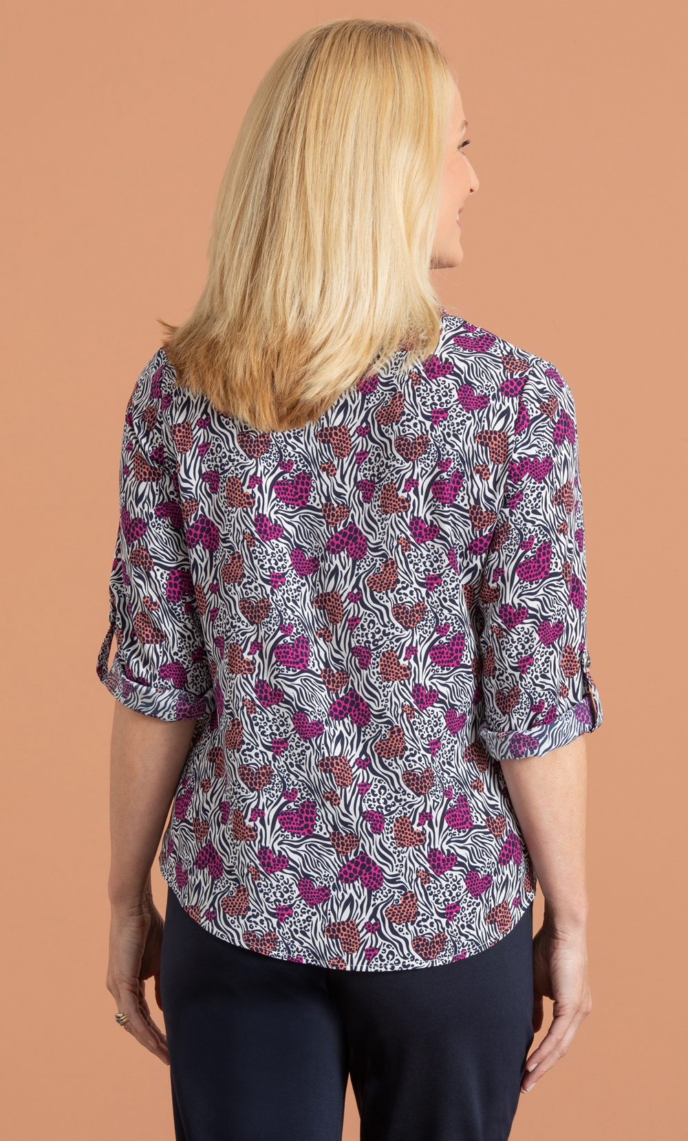 Anna Rose Heart Print Blouse With Necklace