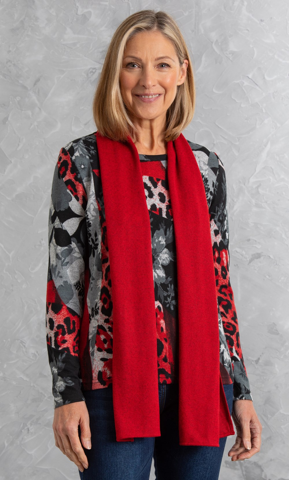 Anna Rose Animal And Floral Print Top With Scarf