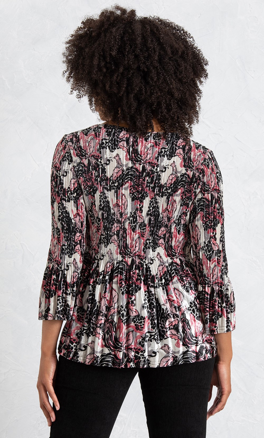 Velour Floral Print Pleated Top