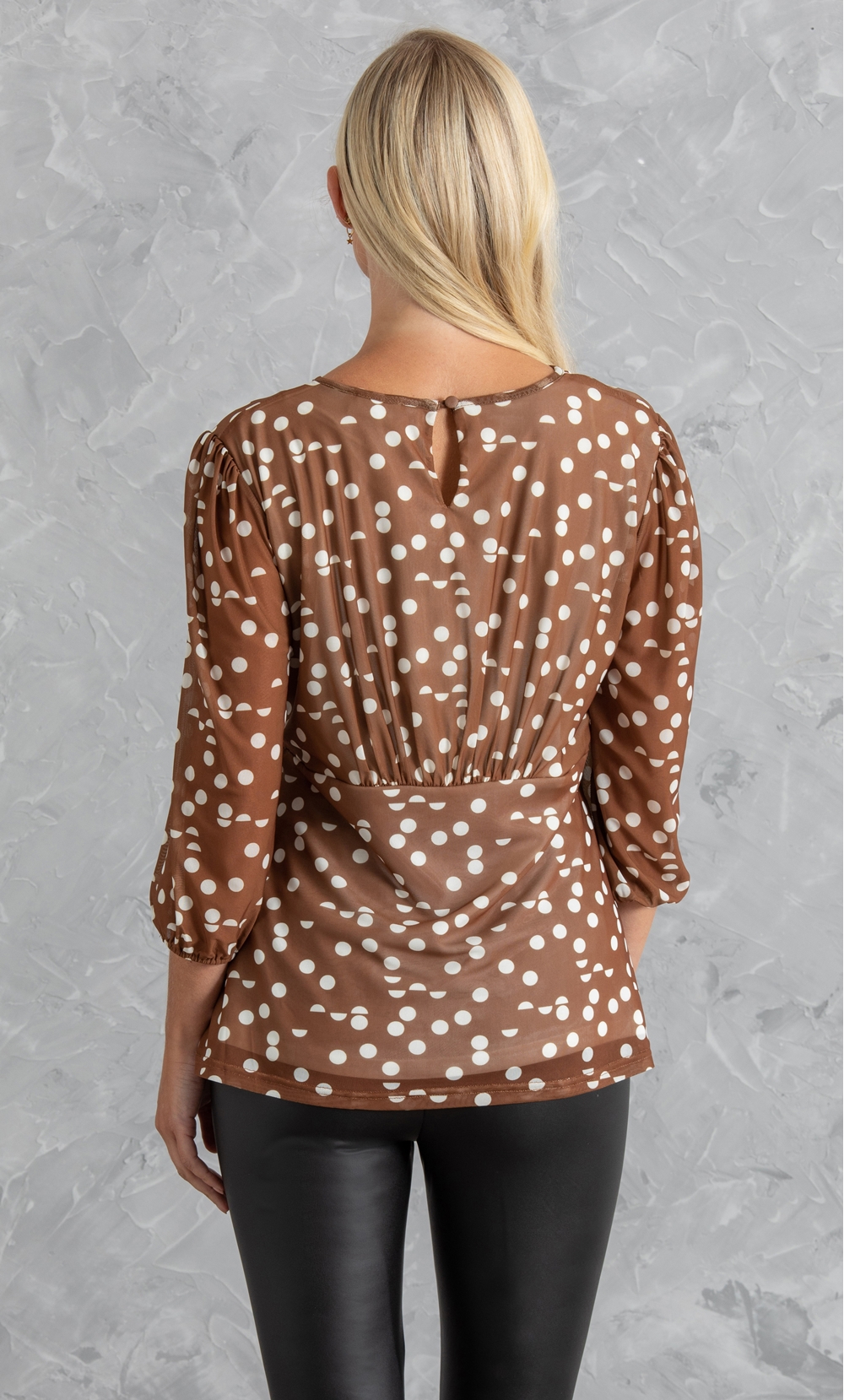 Spot Printed Mesh Top