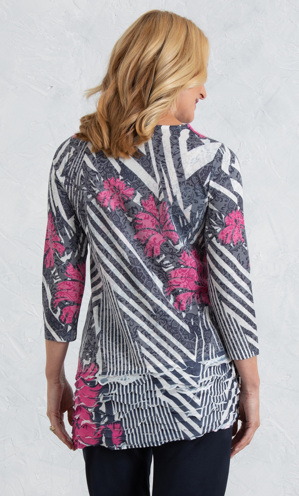 Anna Rose Printed Ruffle Asymmetric Hem Top