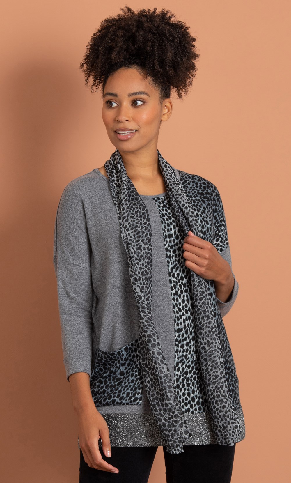 Brands - Klass Oversized Tunic Knit Top With Scarf Grey Women’s