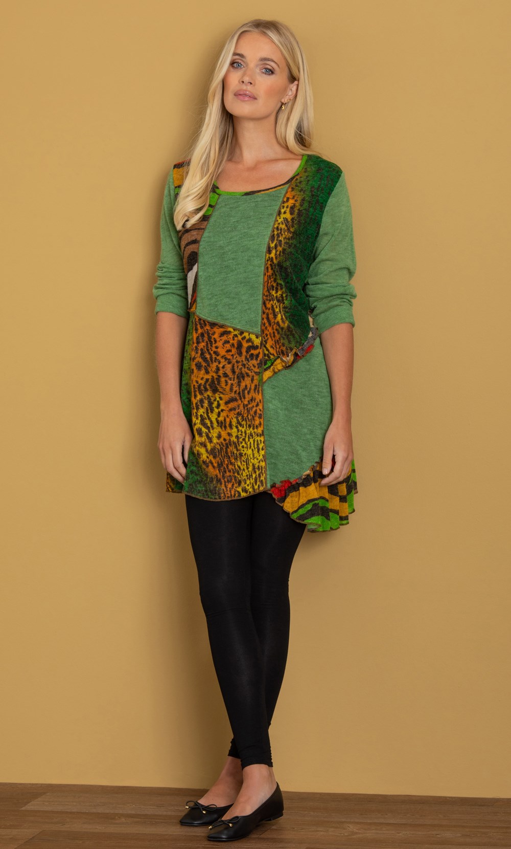 Panelled Print Knitted Tunic Top