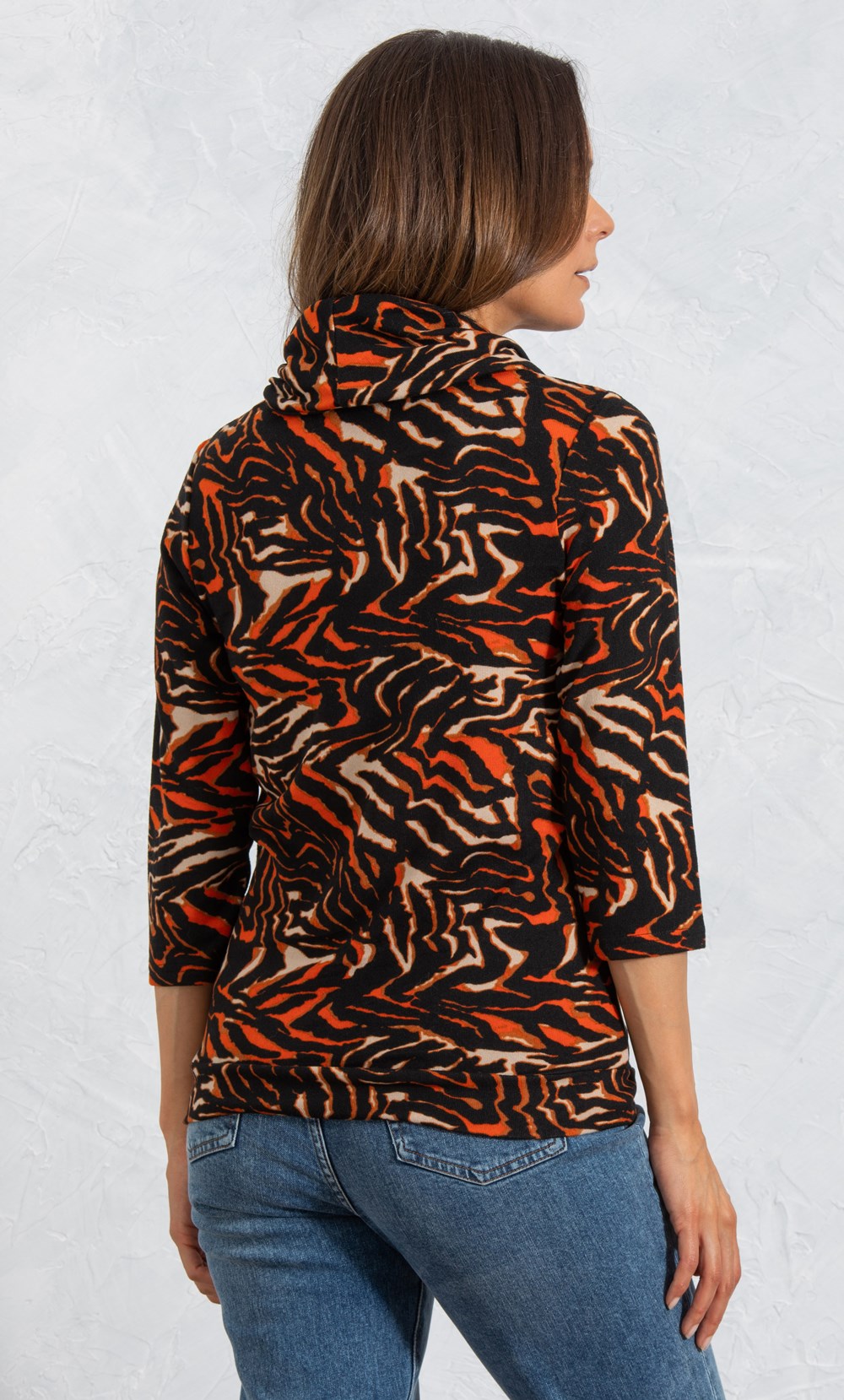 Animal Print Cowl Neck Knit Top