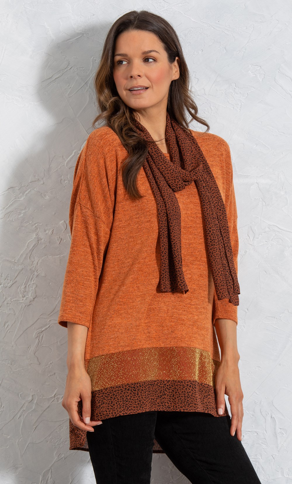 Oversized Knit Tunic With Georgette Scarf