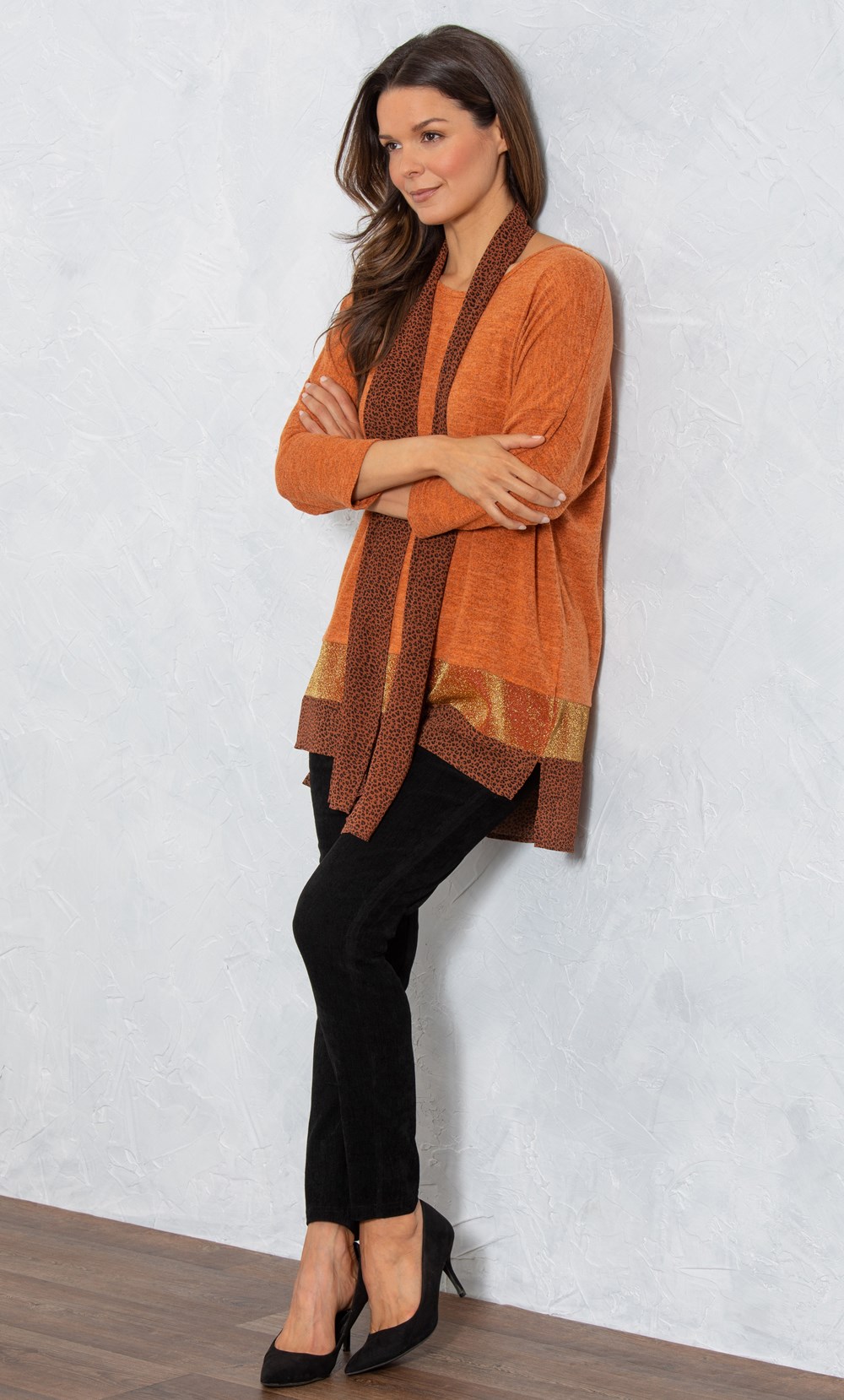 Oversized Knit Tunic With Georgette Scarf