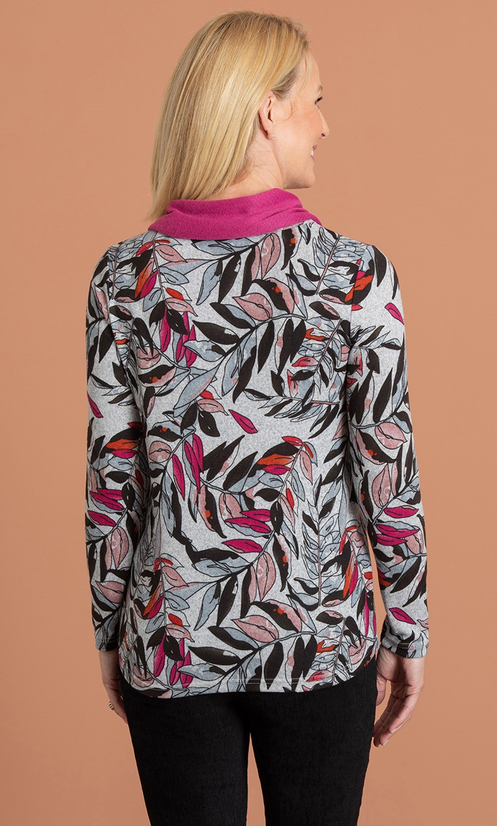 Anna Rose Printed Brushed Knit Top With Scarf