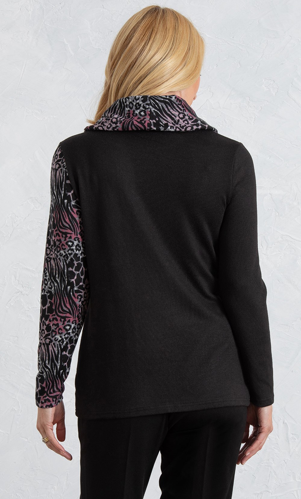 Anna Rose Patchwork Cowl Neck Knit Top