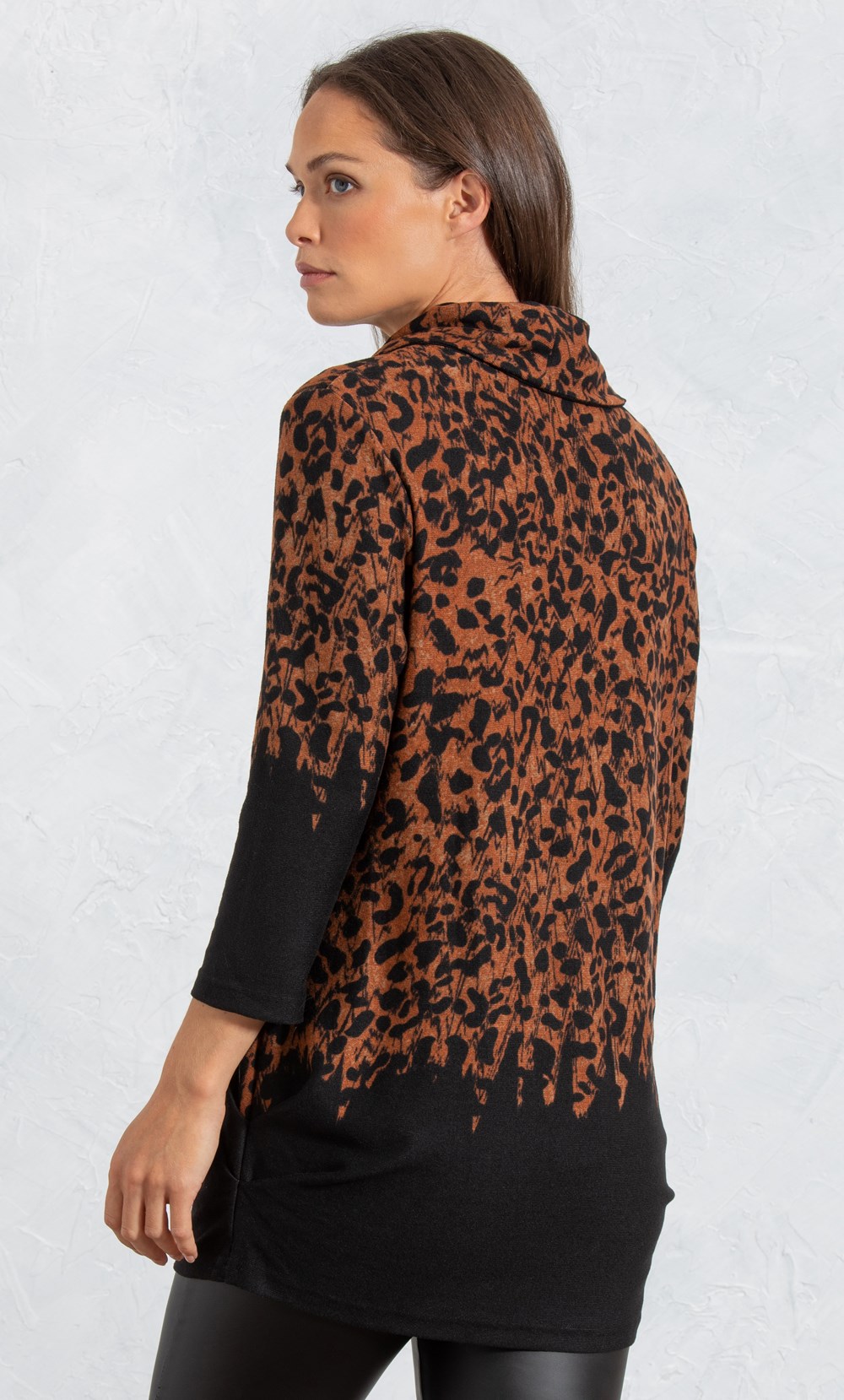 Printed Cowl Neck Knitted Tunic Top