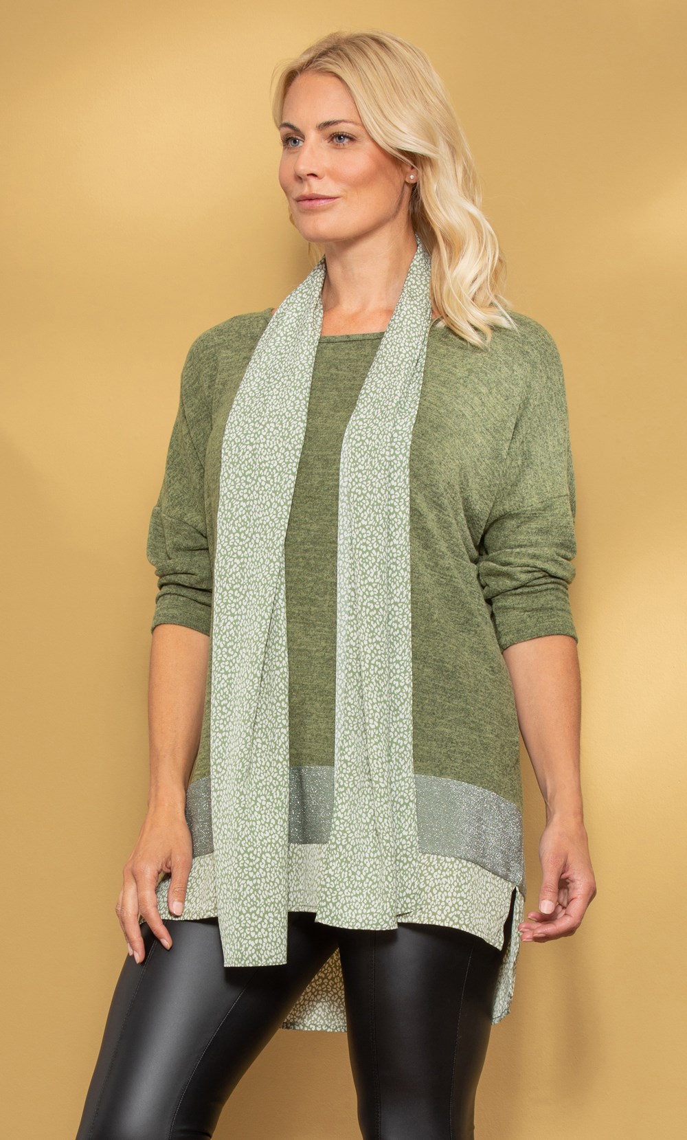 Oversized Knit Tunic With Georgette Scarf