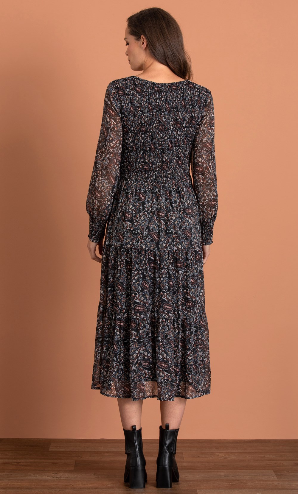 Paisley Printed Smocked Midaxi Dress