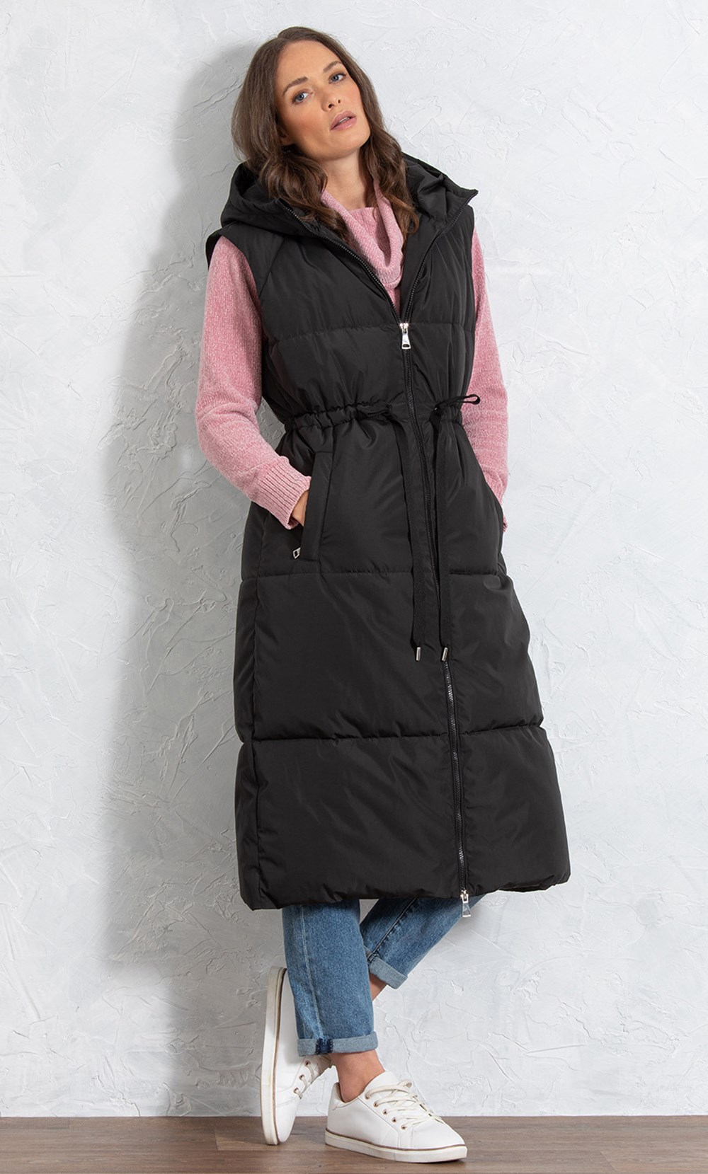 Longline Hooded Padded Gilet