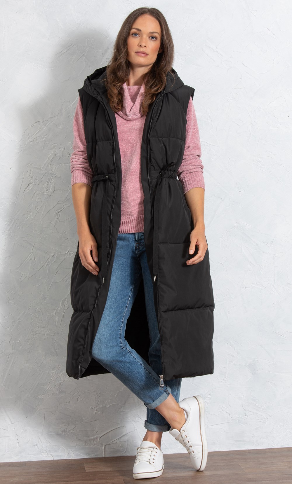 Longline Hooded Padded Gilet