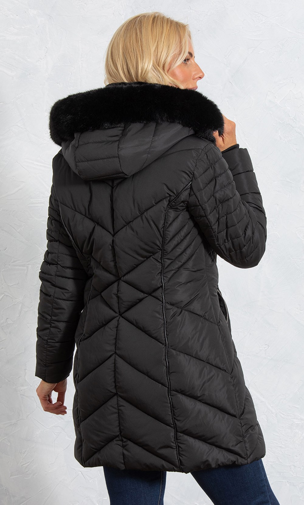 Padded Faux Fur Trim Coat