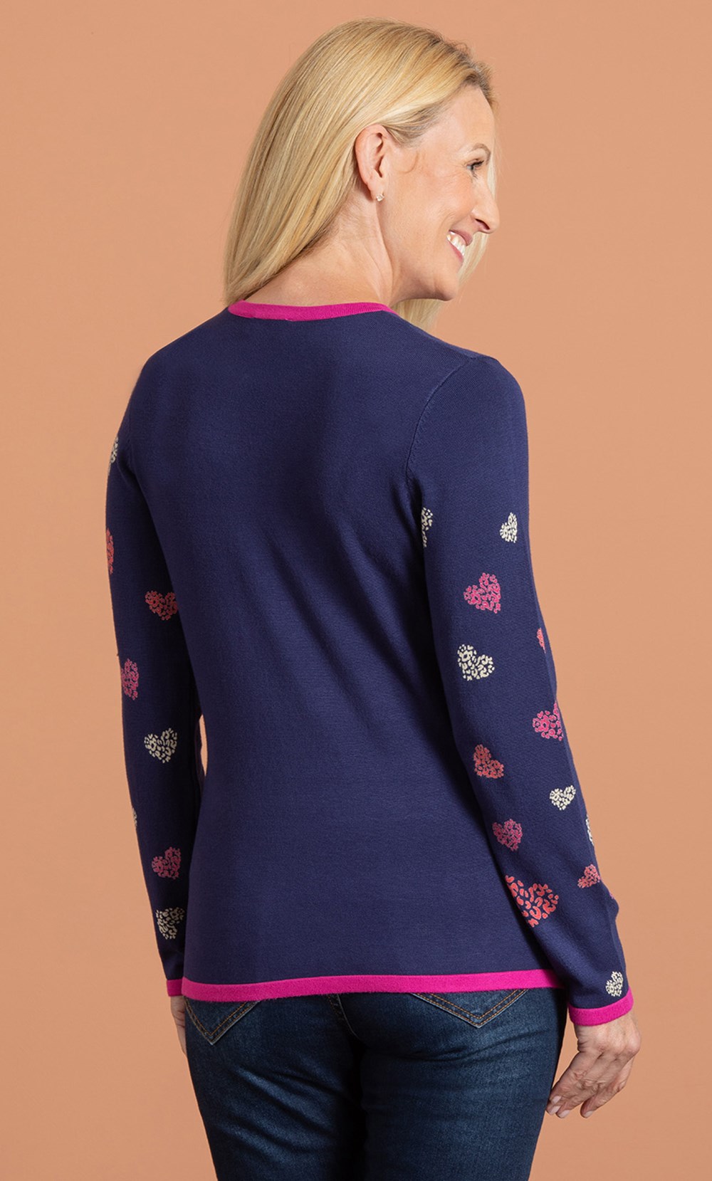 Anna Rose Embellished Heart Print Knit Top