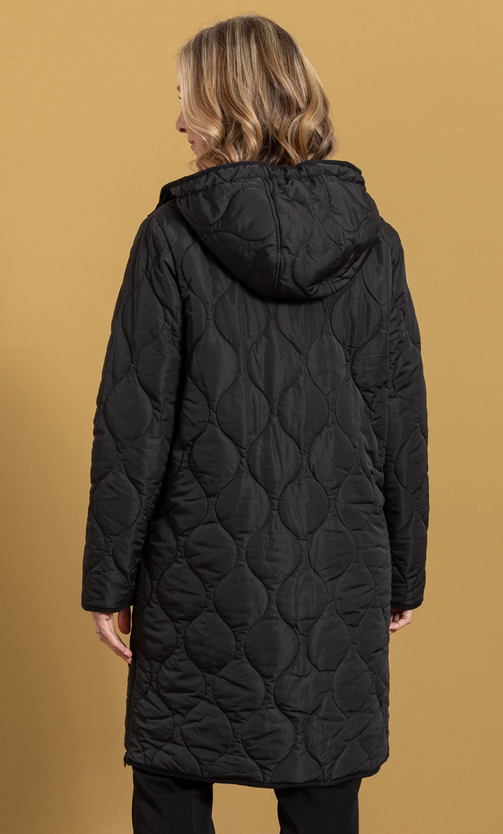 Anna Rose Hooded Quilted Coat in Black | Klass