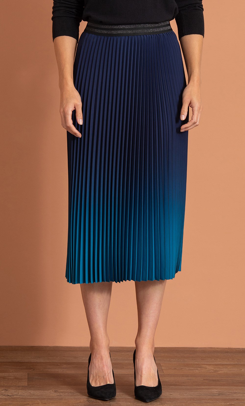 Ombre Pleat Midi Skirt