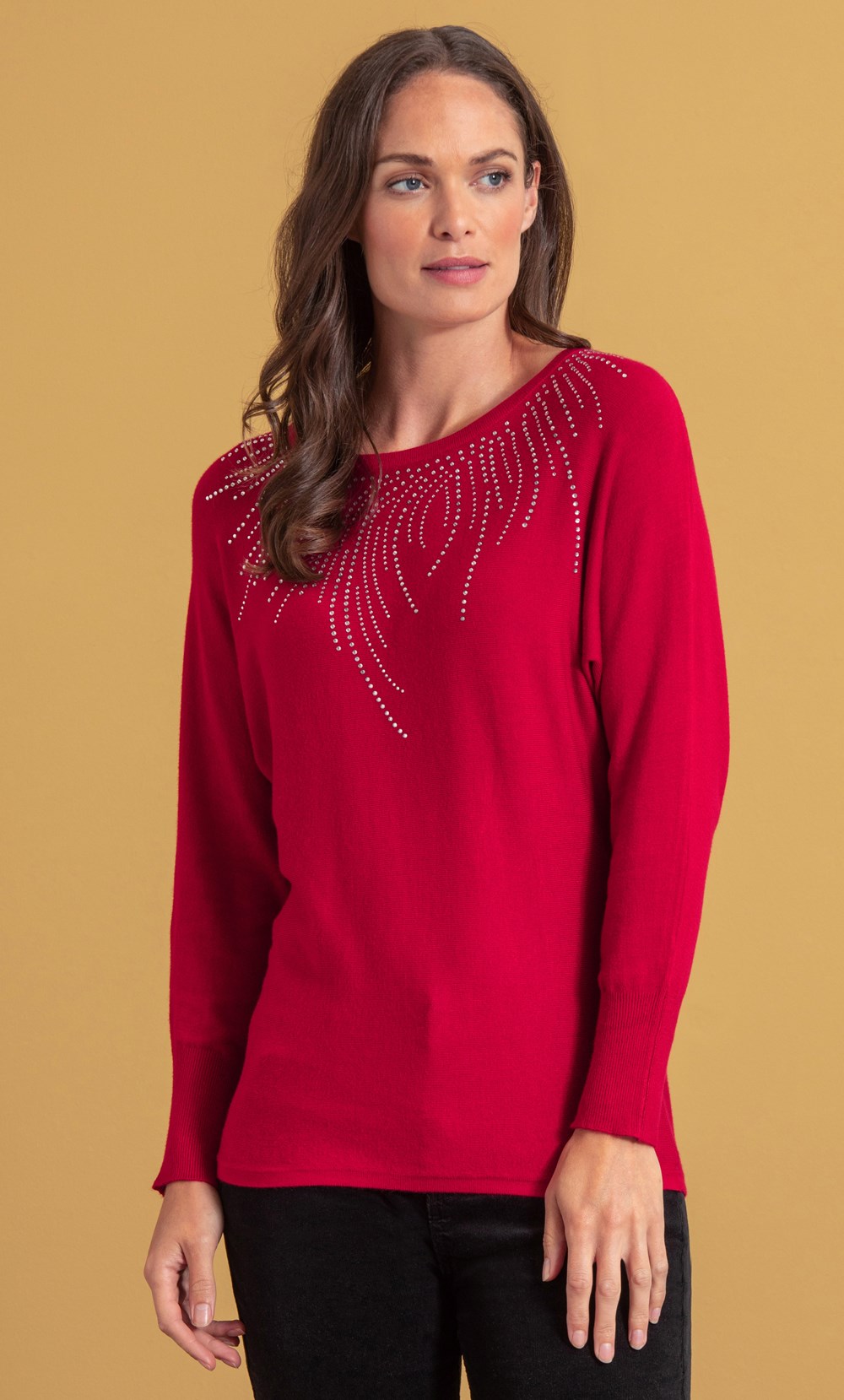 Embellished Batwing Knit Top