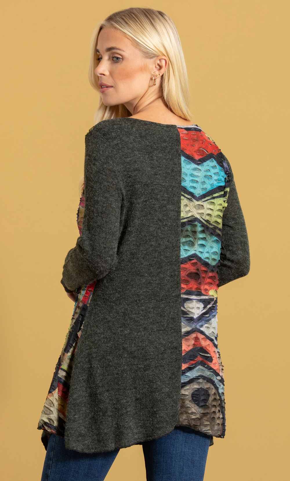 Panelled Print Long Sleeve Tunic Top