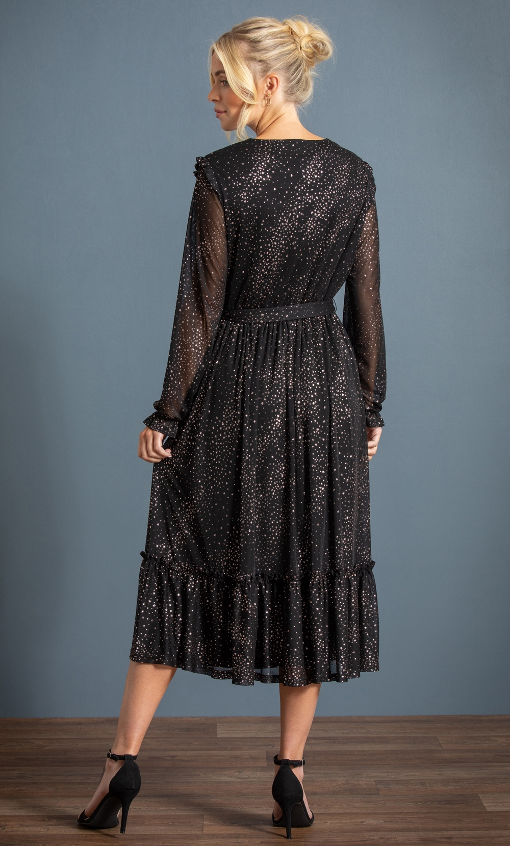 Long Sleeve Glitter Star Midi Dress