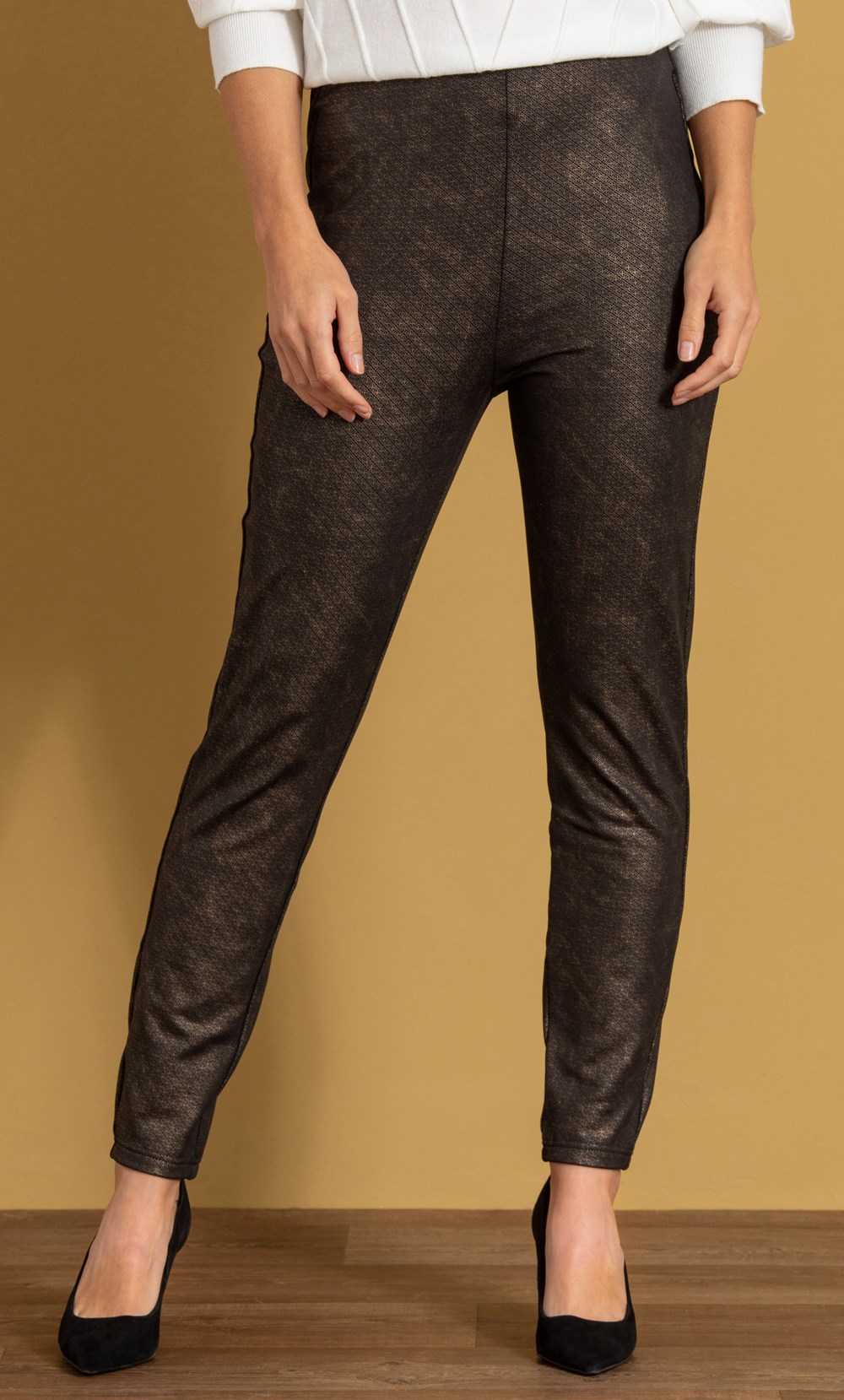 Tile Print Fleece Lined Slim Leg Trousers