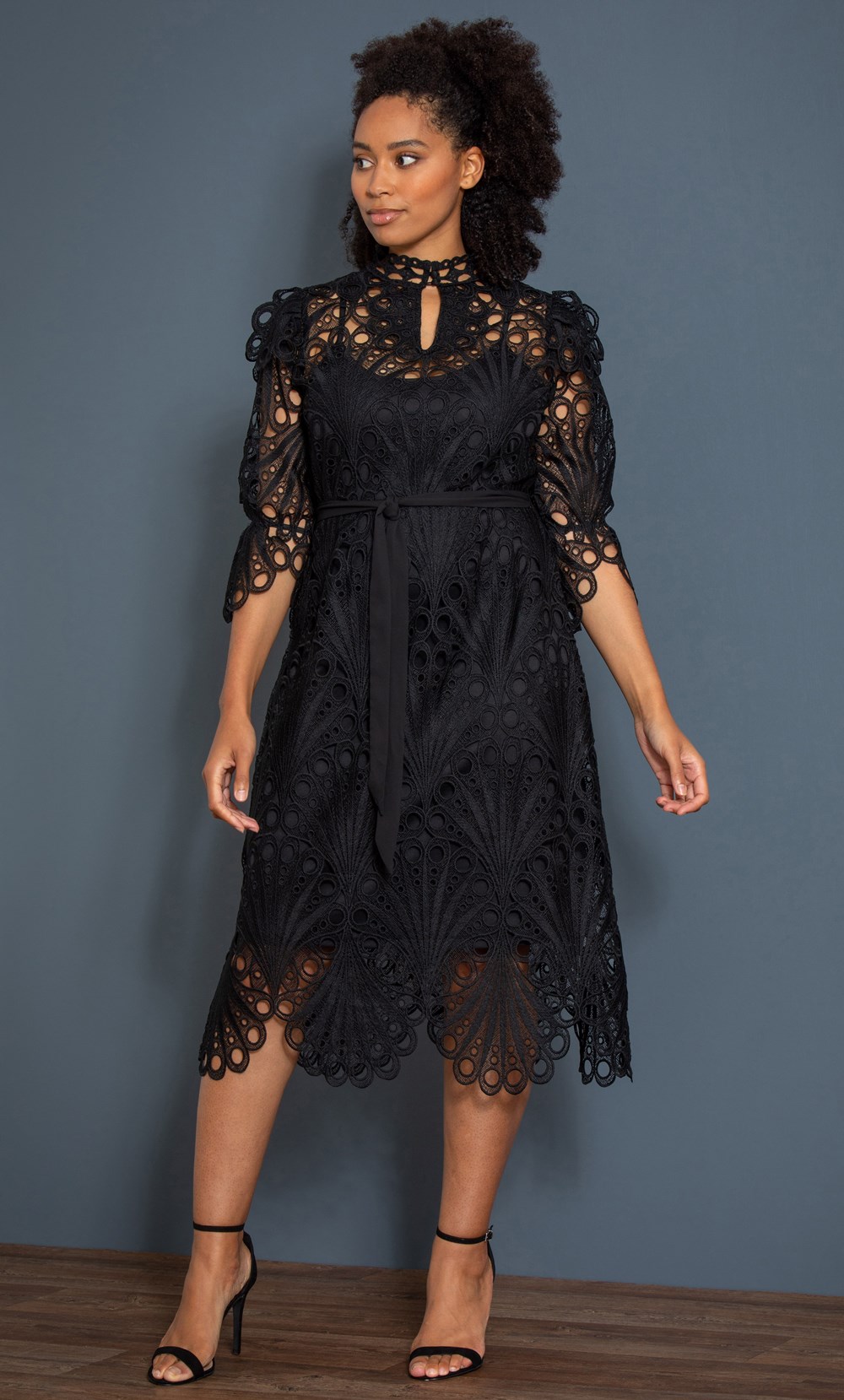 Crochet Lace Belted Midi Dress