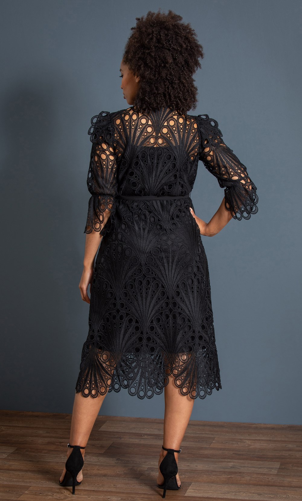 Crochet Lace Belted Midi Dress