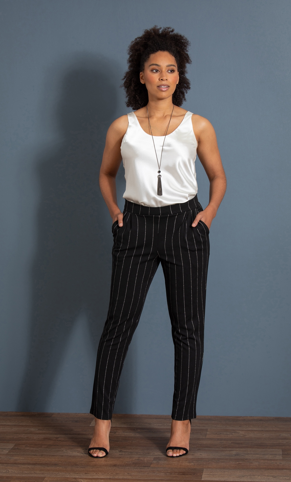 Brands - Klass Glitter Stripe Tapered Trousers Black Women’s