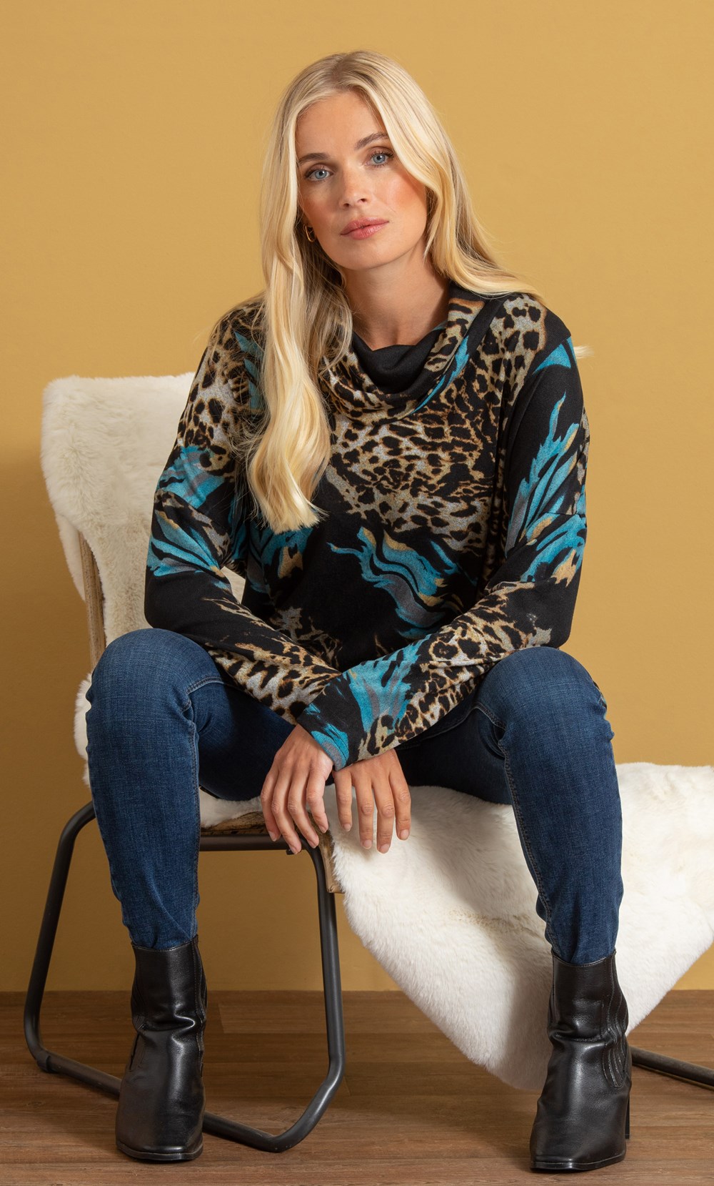 Oversized Brushed Animal Knit Tunic Top