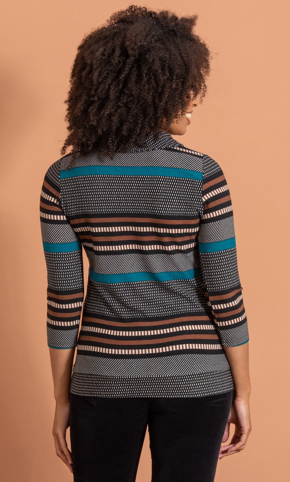 Stripe Knit Cowl Neck Top