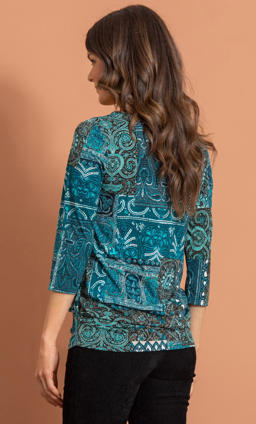 Tile Print Stretch Tunic Top