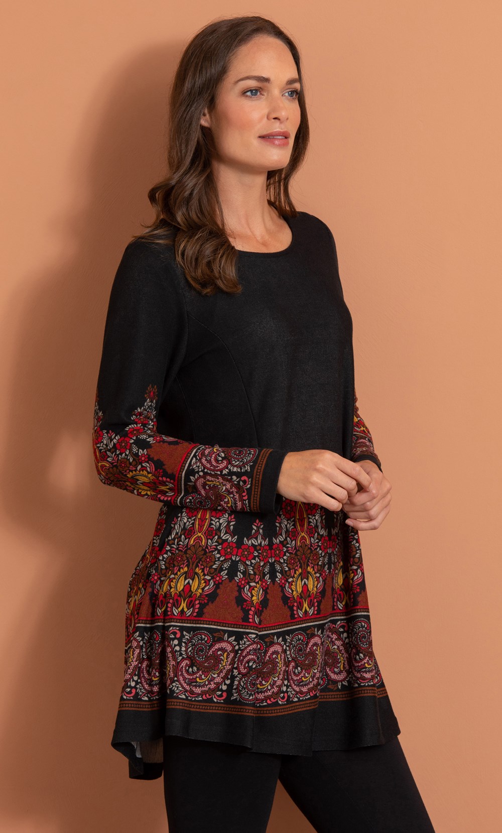 Paisley Border Print Knit Tunic