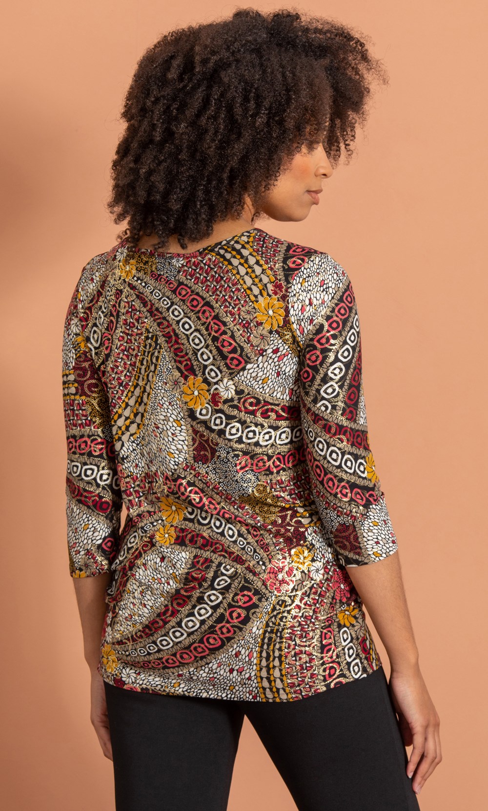 Foil Print Stretch Tunic Top