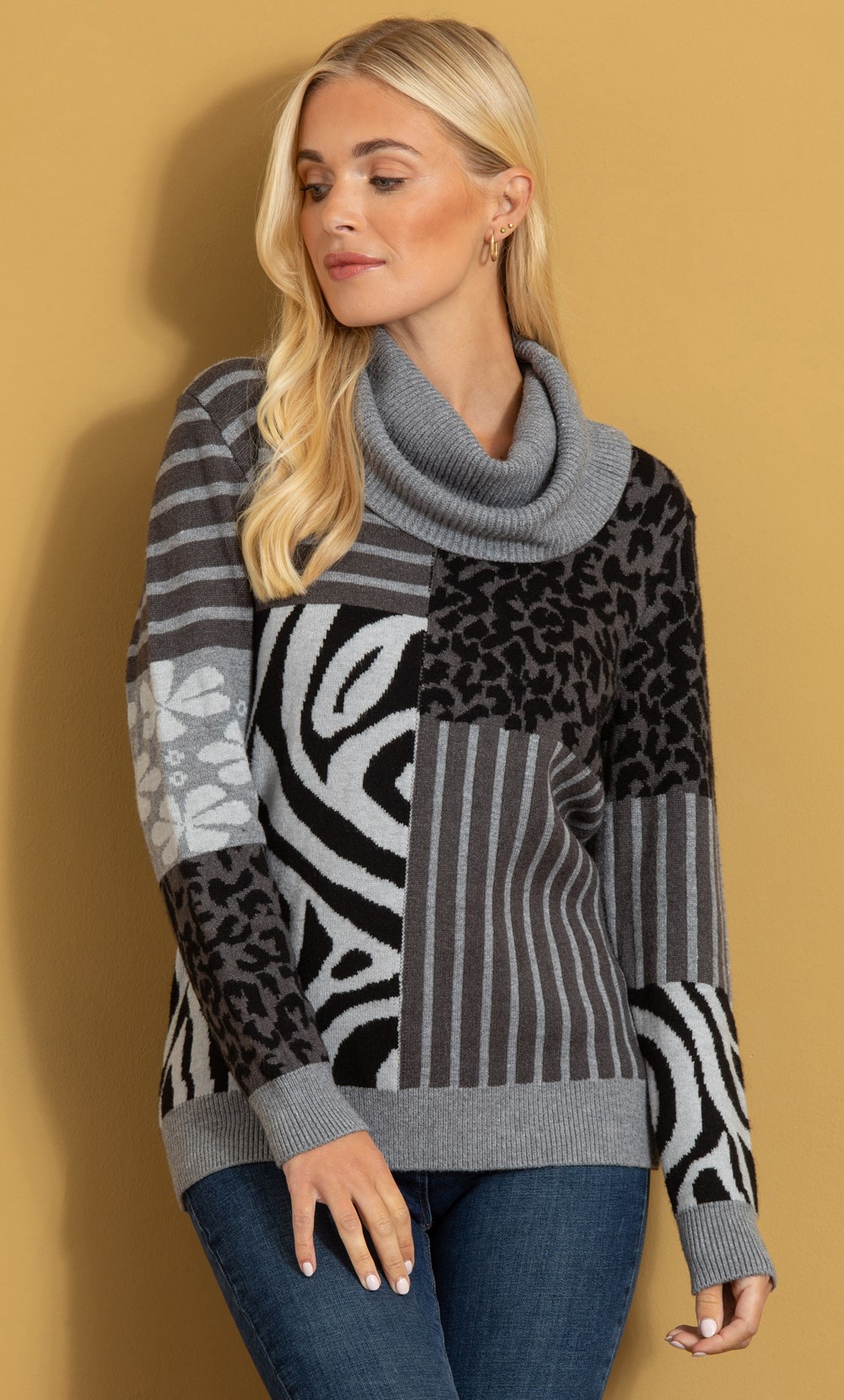 Brands - Klass Patchwork Knitted Top Black/Grey Women’s