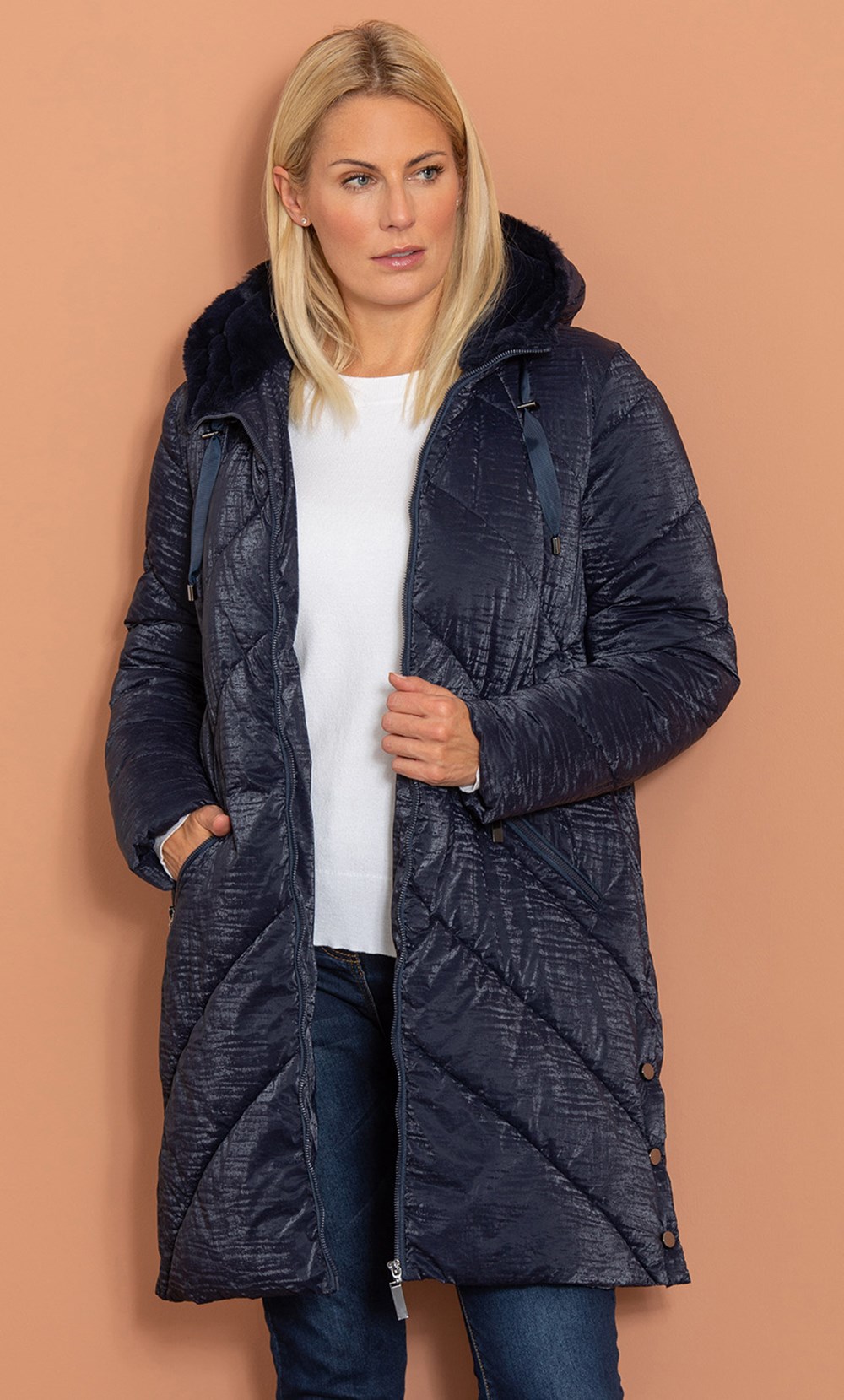 Hooded Zip Up Shimmer Coat