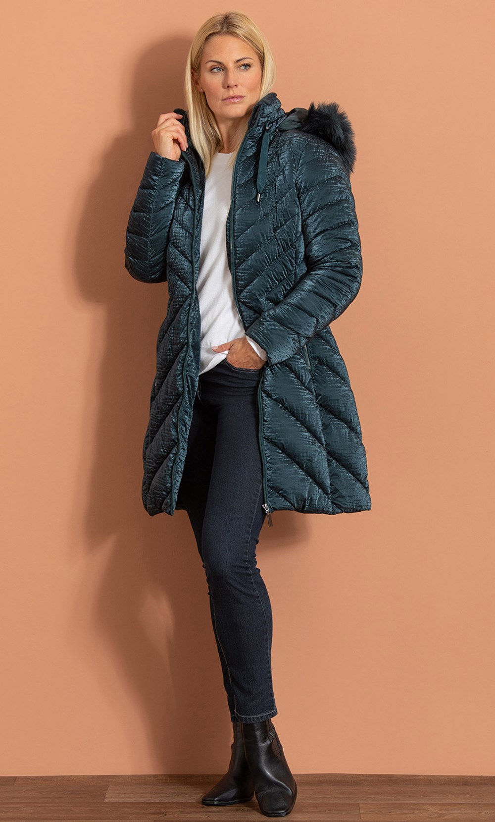 Faux Fur Trim Padded Coat