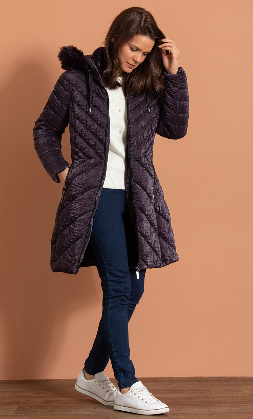 Faux Fur Trim Padded Coat