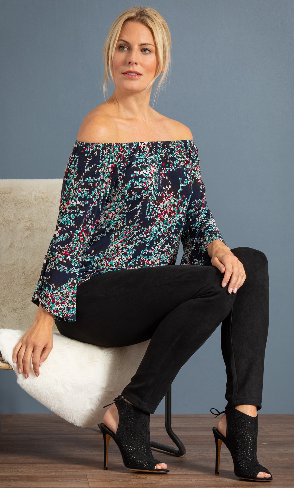 Printed Jersey Bardot Top