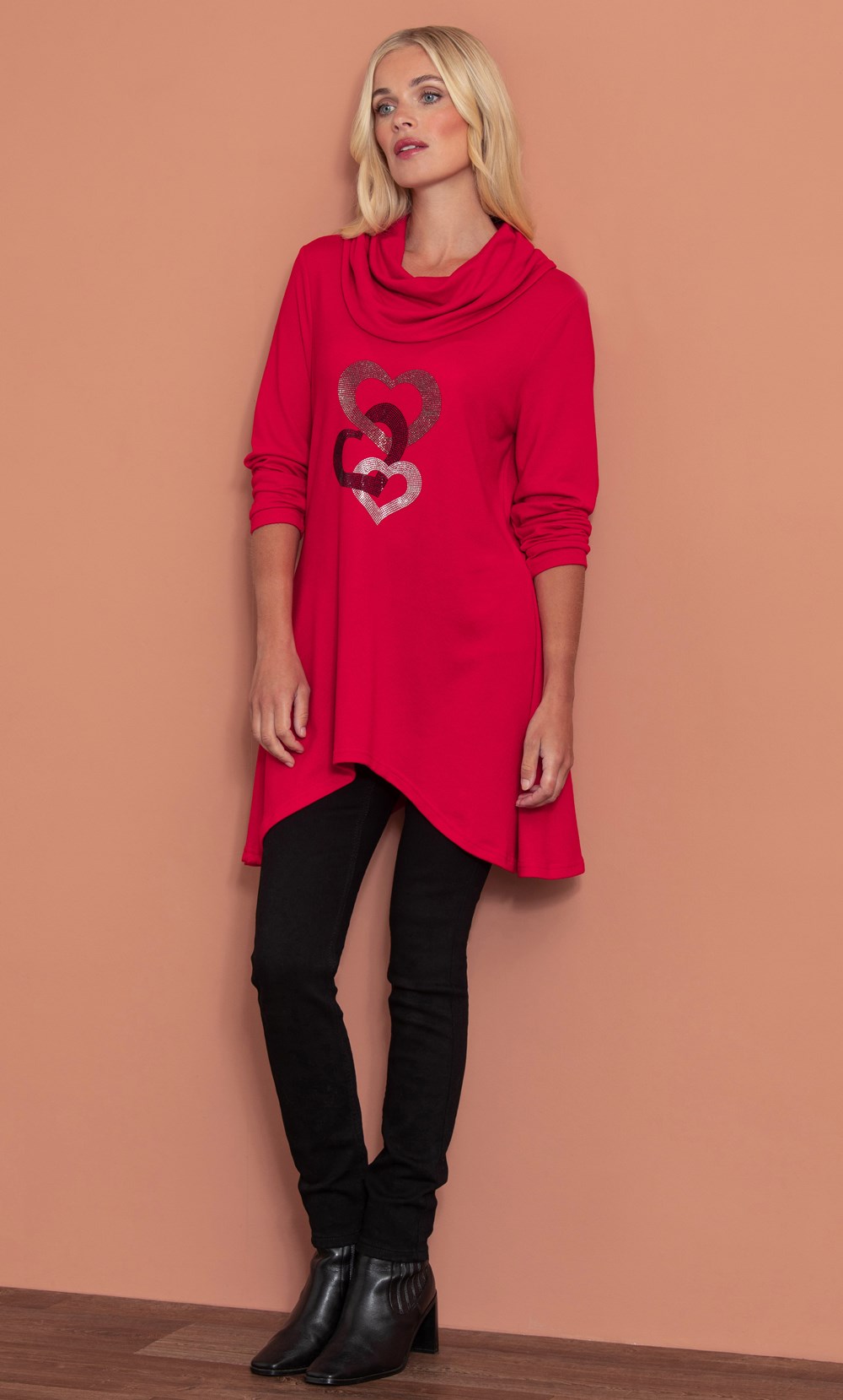 Entwined Heart Embellished Knitted Tunic Top