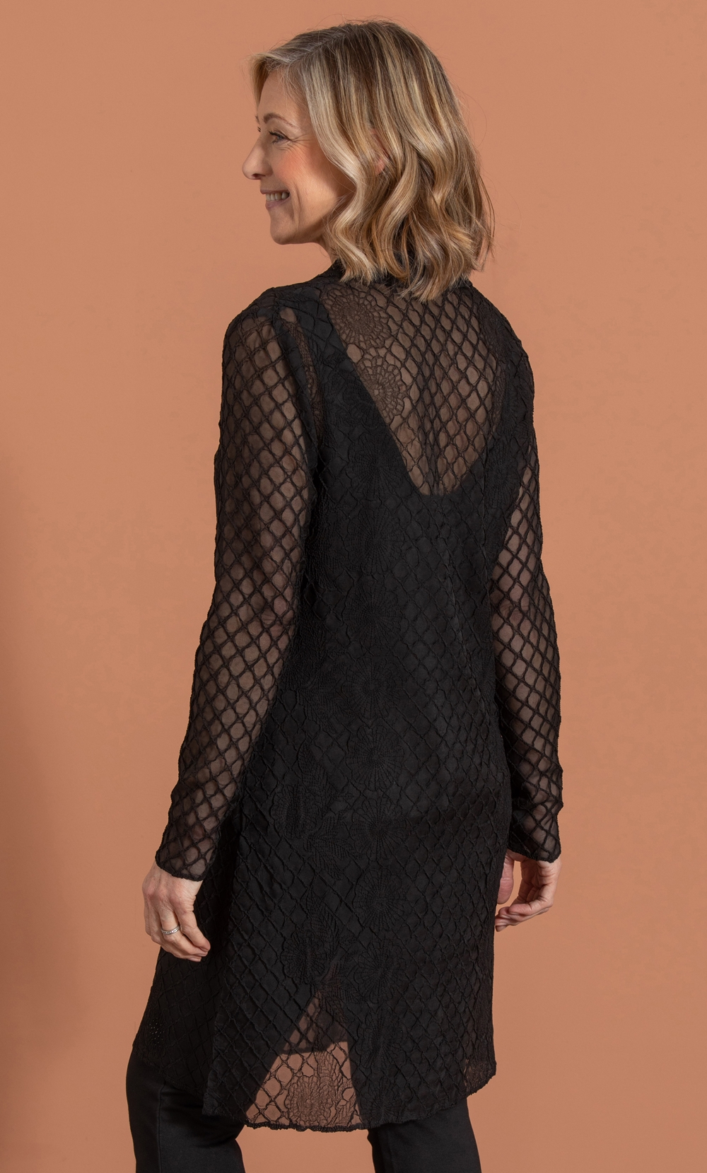 Anna Rose Embellished Textured Semi Sheer Long Shirt